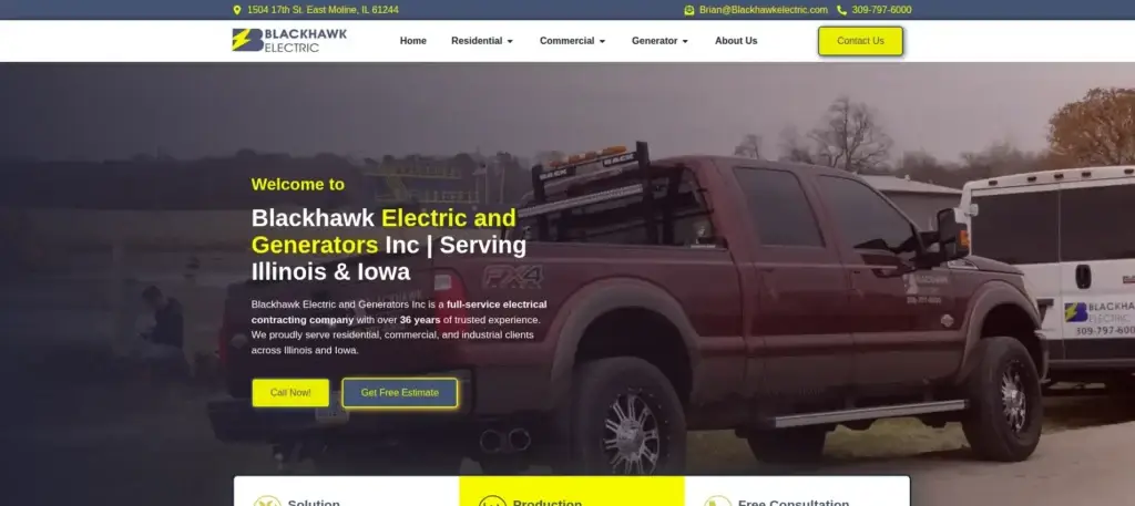 Blackhawk Electric website designed by Page One Insights